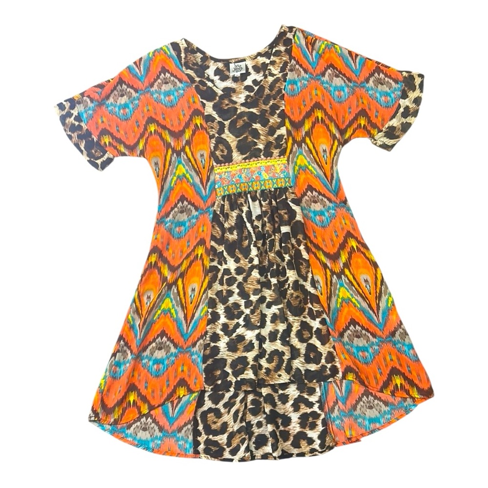 Ivy Jane Leopard Print Chiffon Dress Cover-up Sheer Bohemian Colorful Size Small - Picture 15 of 16